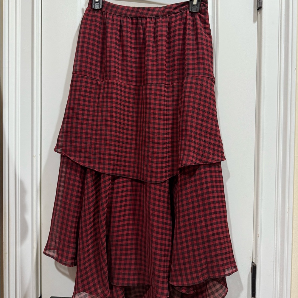 Vestique Red Plaid Midi Skirt